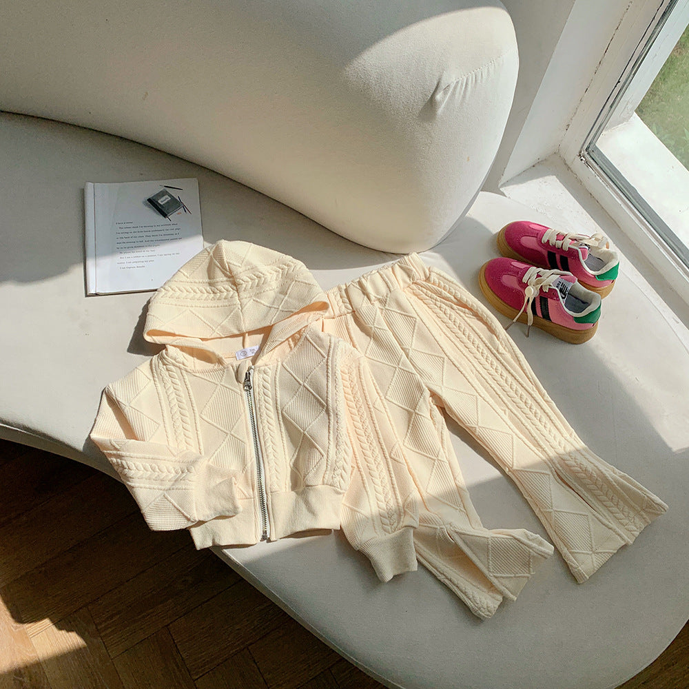 【90-150】フルジップフーディーニットパーカーセットアップ