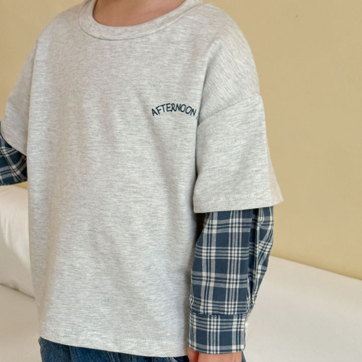 【80-150】バックプリントレイヤード風長袖Tシャツ
