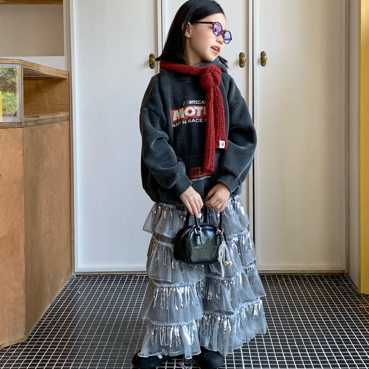 【100-150】フード付きロゴデザインプルオーバー