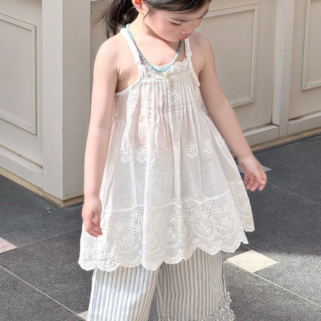 【90-140】花柄刺繍レースキャミソール
