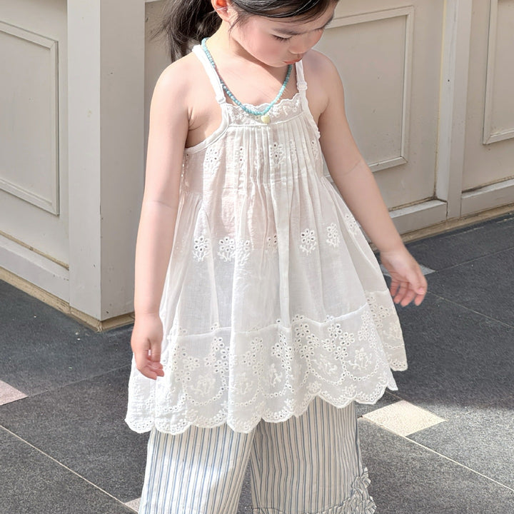 【90-140】花柄刺繍レースキャミソール