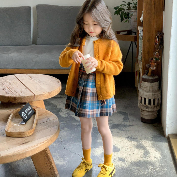 【90-140】チェック柄ボックスプリーツミニスカート