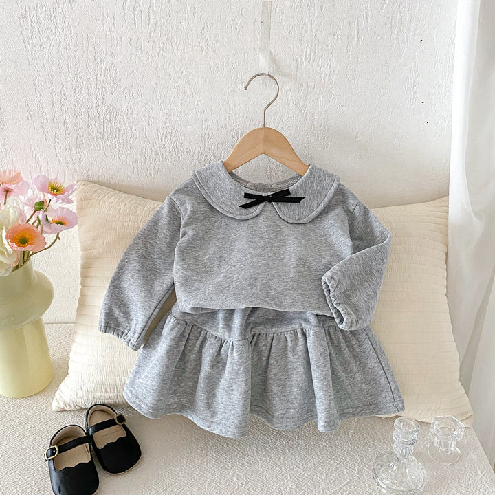 【73-110】ワンポイントリボントップス×スカートセット