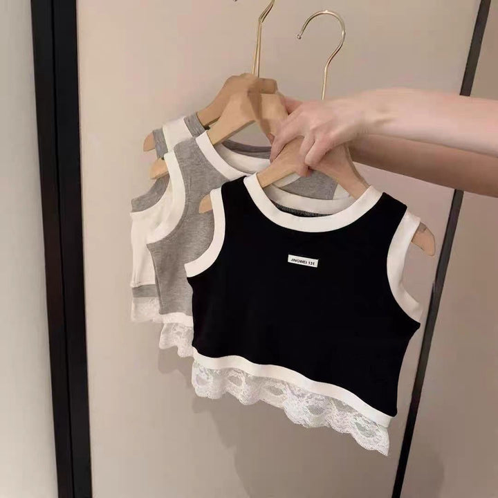 【90-140】レースヘムショート丈トップス