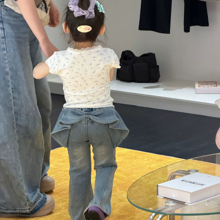 【90-140】バックリボンデニムパンツ