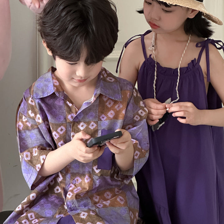 【90-150】柄シャツ×ハーフパンツセット