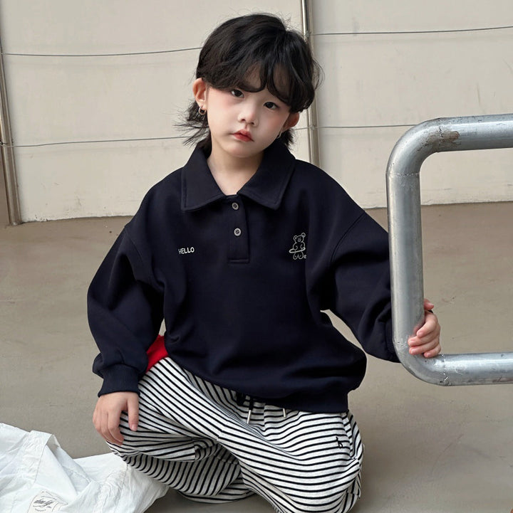 【90-150】オーバーサイズ長袖ポロトップス