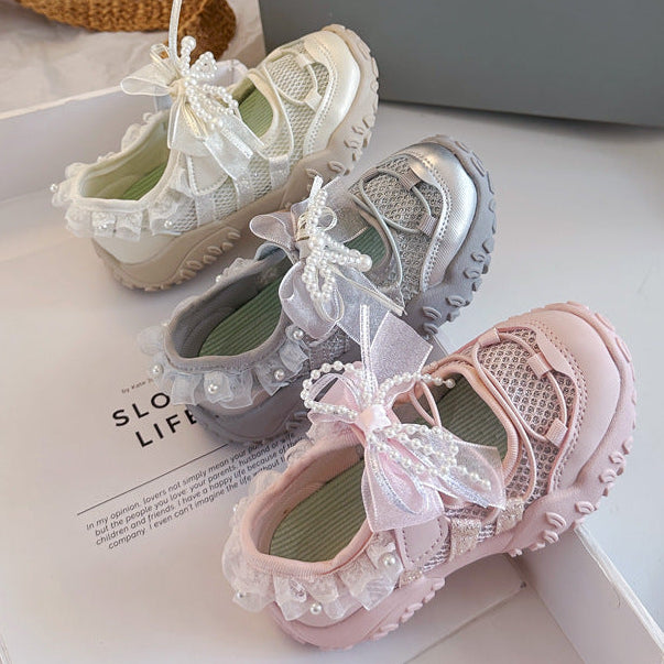 【15.0-22.0】レース×リボンキュートメッシュサンダル