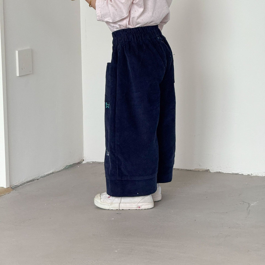 【80-150】ドッグ刺繍コーデュロイパンツ