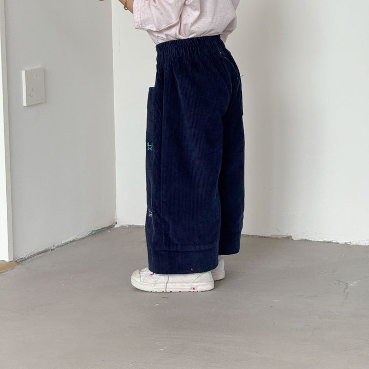【80-150】ドッグ刺繍コーデュロイパンツ