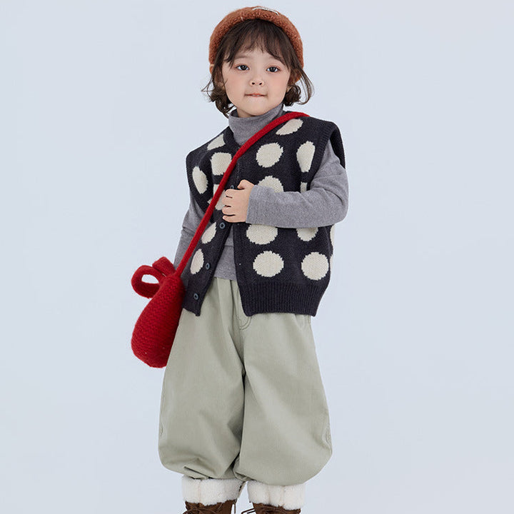 【90-150】ビッグドット柄ニットベスト