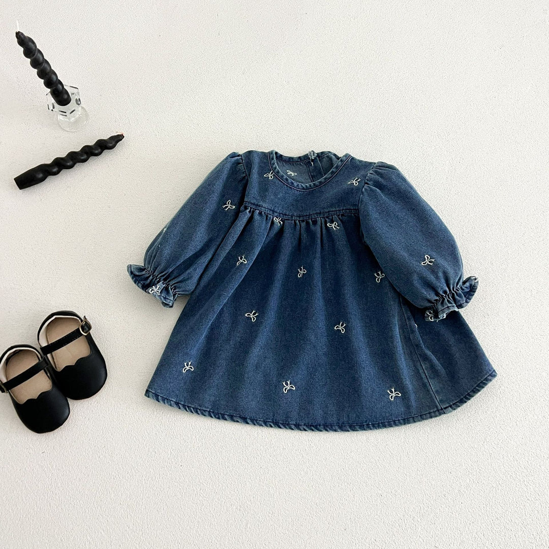 【73-120】リボン刺繍デニムワンピース