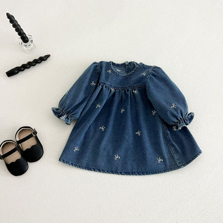 【73-120】リボン刺繍デニムワンピース