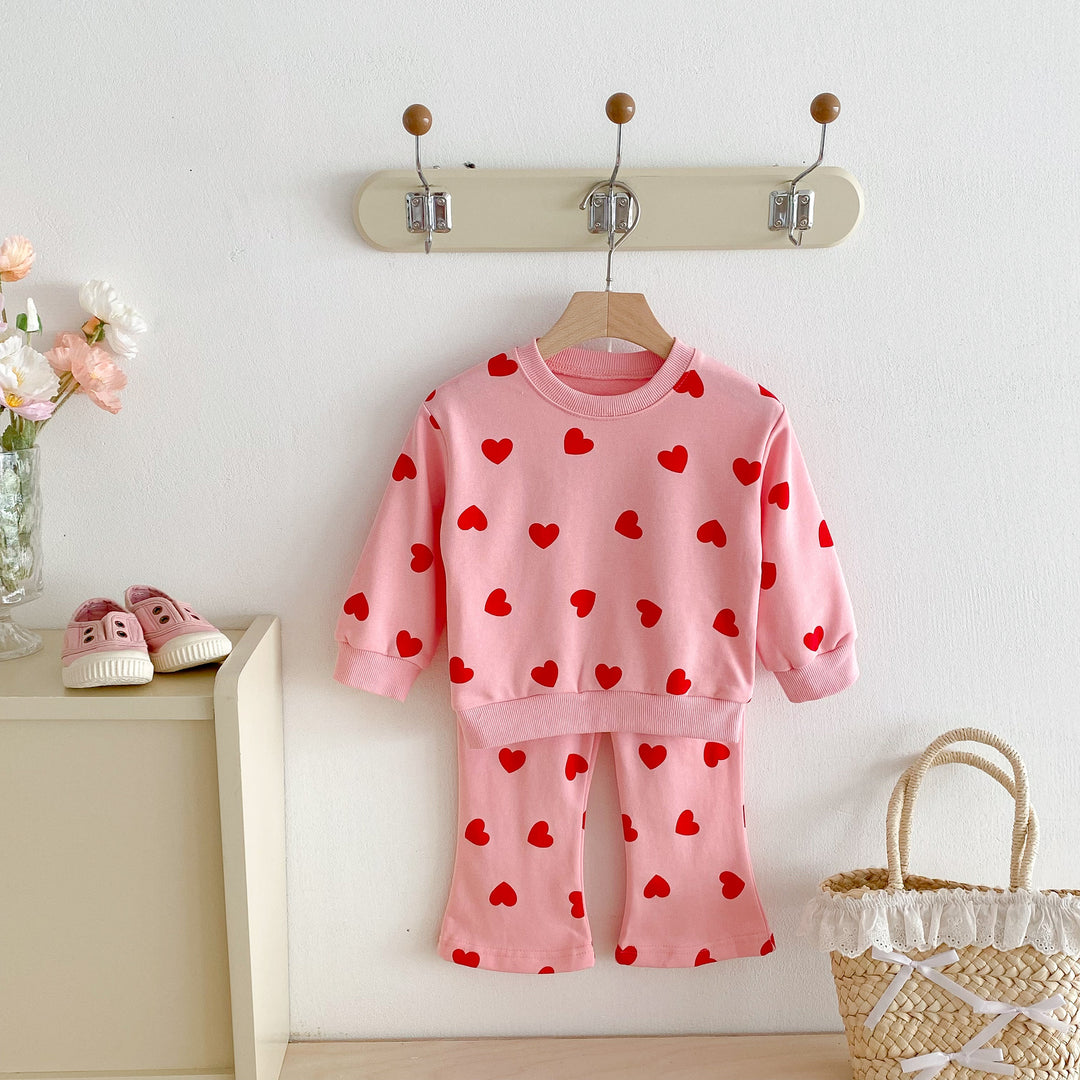【80-130】ハート柄スウェットセットアップ