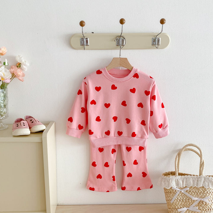 【80-130】ハート柄スウェットセットアップ