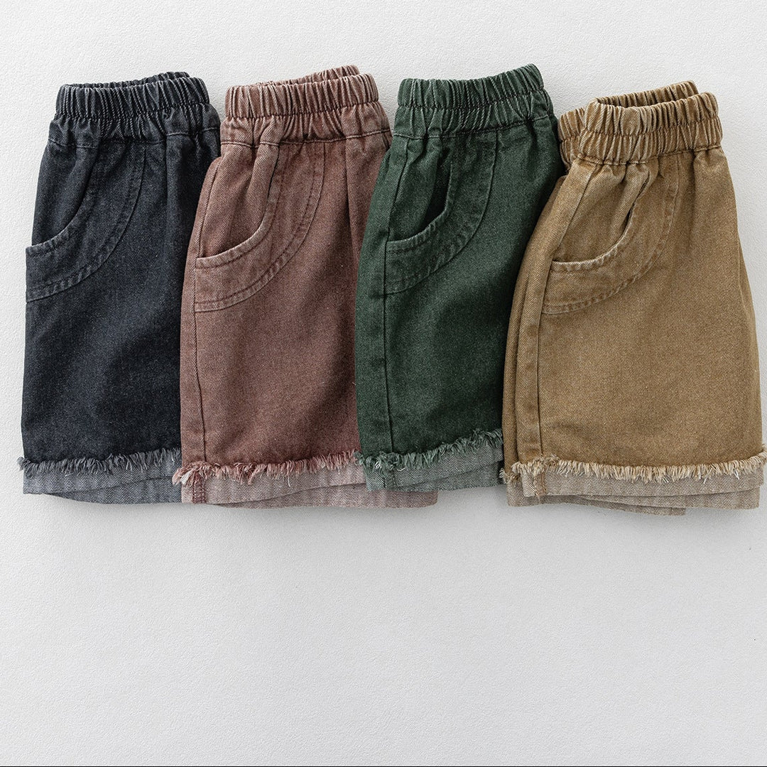 【80-130】カットオフデザインカラーデニムショートパンツ