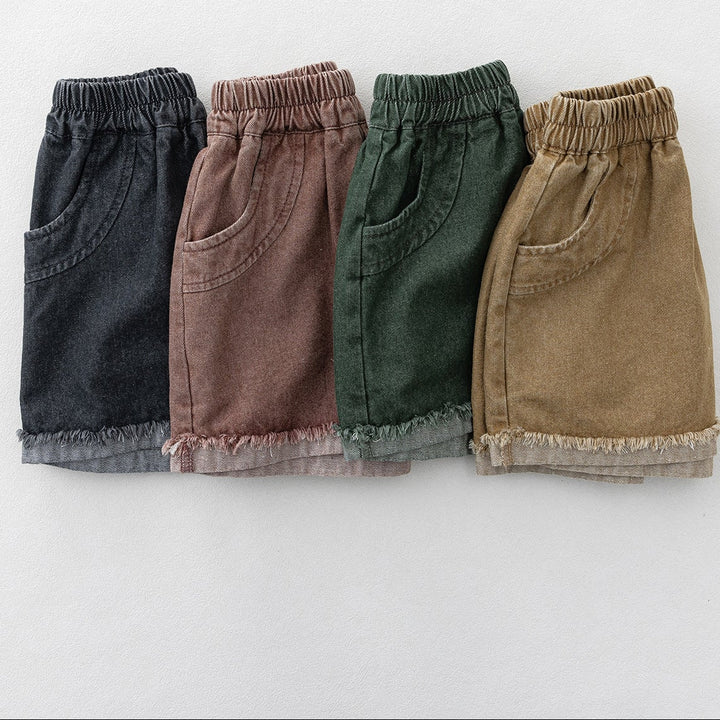 【80-130】カットオフデザインカラーデニムショートパンツ