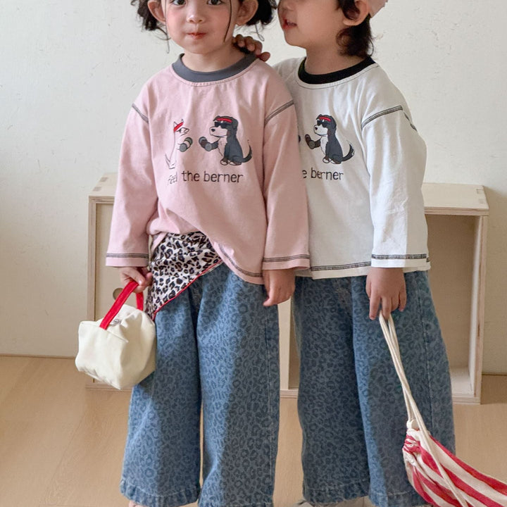 【80-150】レオパード柄ロングデニムパンツ