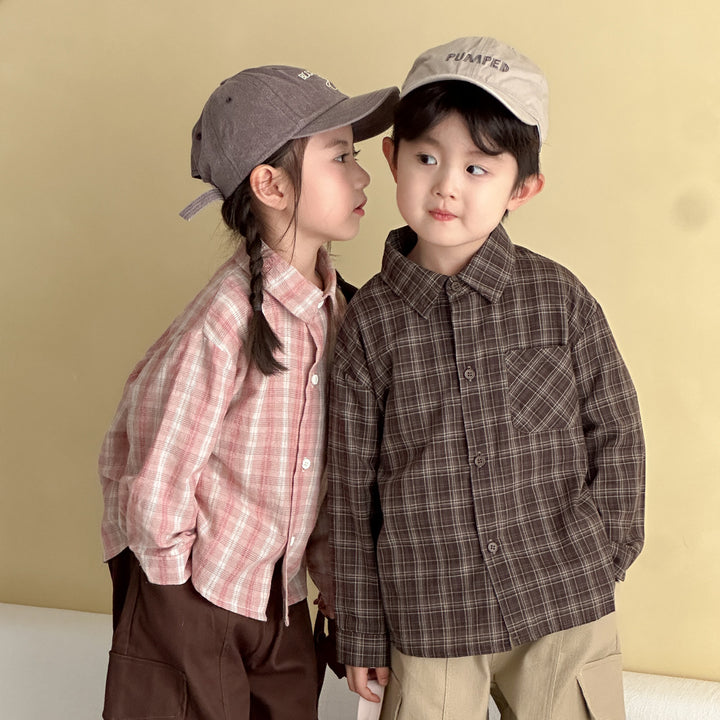【80-150】チェック柄シンプルシャツ