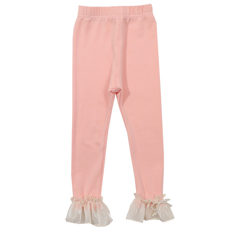 【90-140】レース＆リボンヘムレギンスパンツ