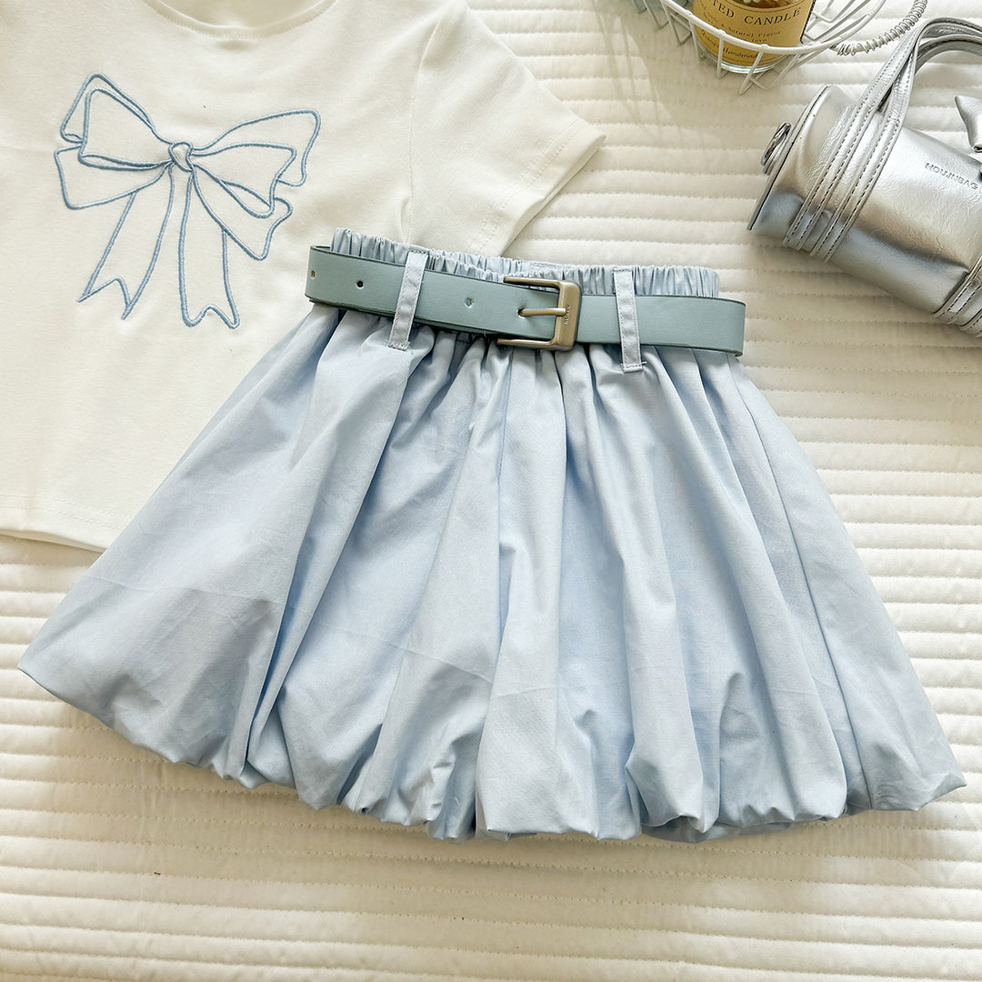 【90-140】フロントリボンTシャツ×ショートパンツセット