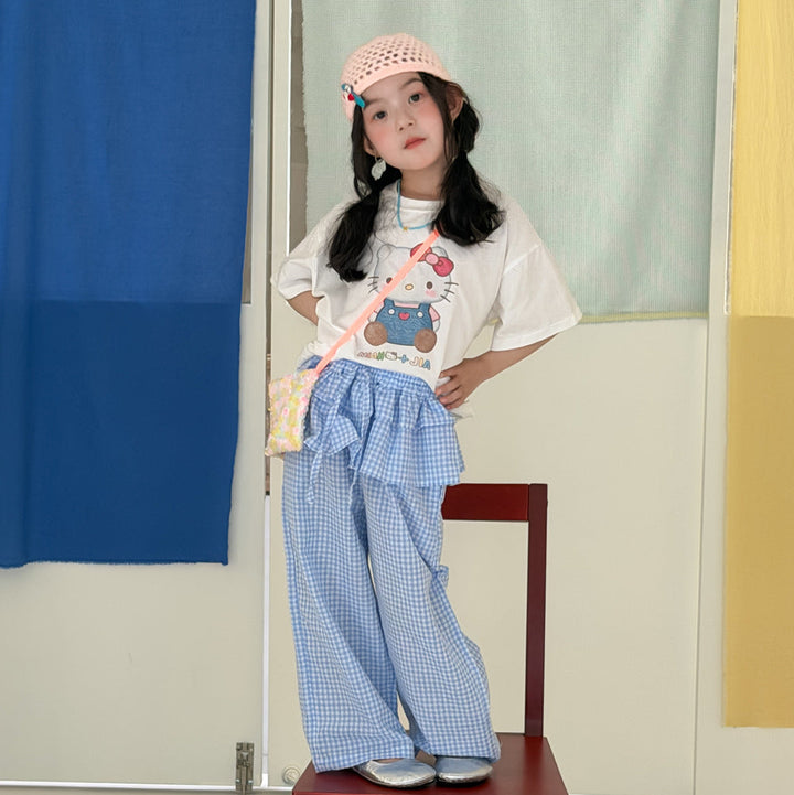 【100-150】チェック柄スカートレイヤード風パンツ