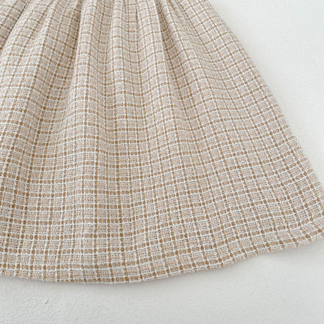 【80-130】フラワーモチーフチェック柄ワンピース