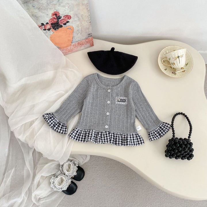 【73-120】チェック柄フリルカーディガン