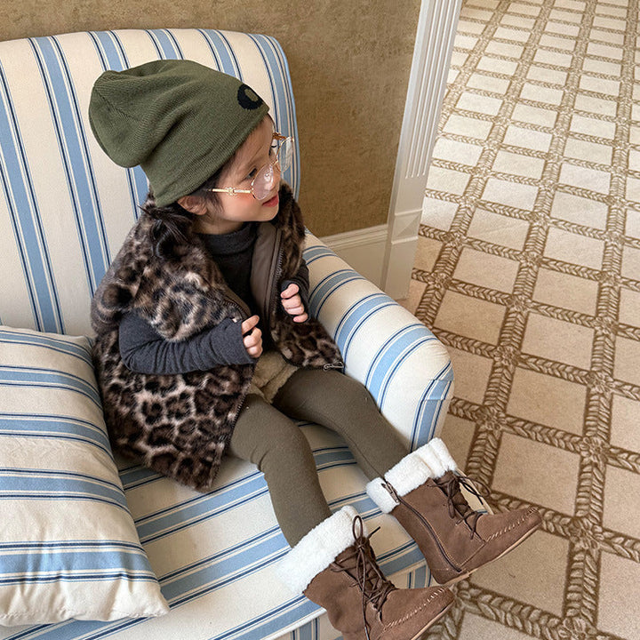 【90-150】フルジップレオパード柄ベスト