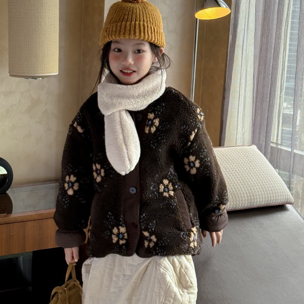 【100-150】花柄ボアジャケット