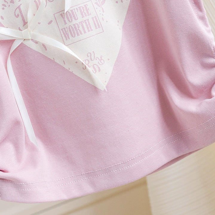 【80-130】サイドギャザーキュートデザインTシャツ