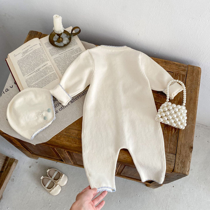 【73-90】リボンモチーフ長袖ロンパース