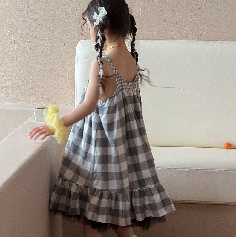 【90-150】フリルヘムギンガムチェックキャミワンピース