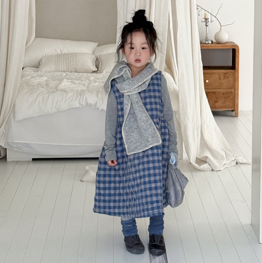 【90-150】チェック柄ノースリーブフレアワンピース