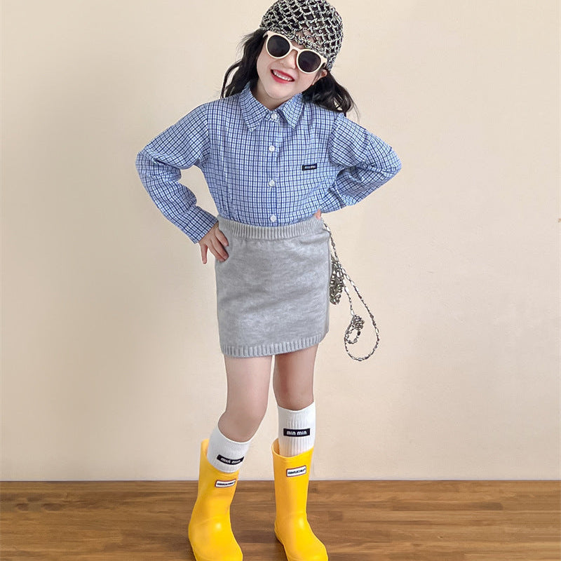 【90-140】シンプルチェック柄シャツ