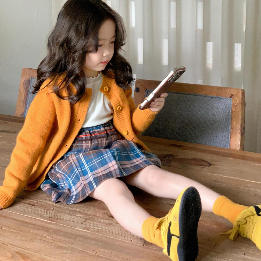 【90-140】チェック柄ボックスプリーツミニスカート