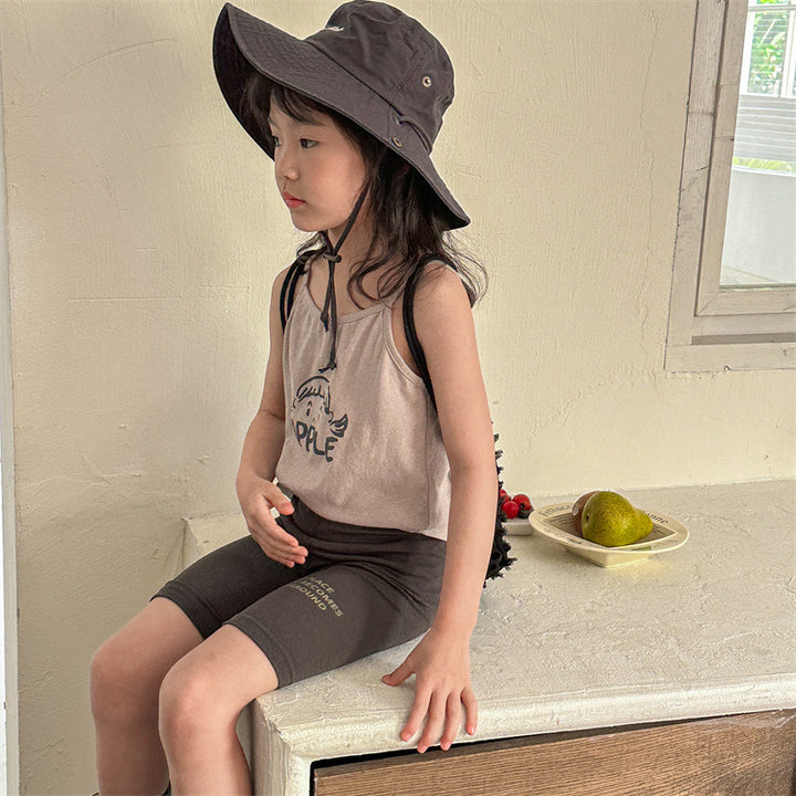 【80-130】英字ロゴデザインハーフレギンスパンツ