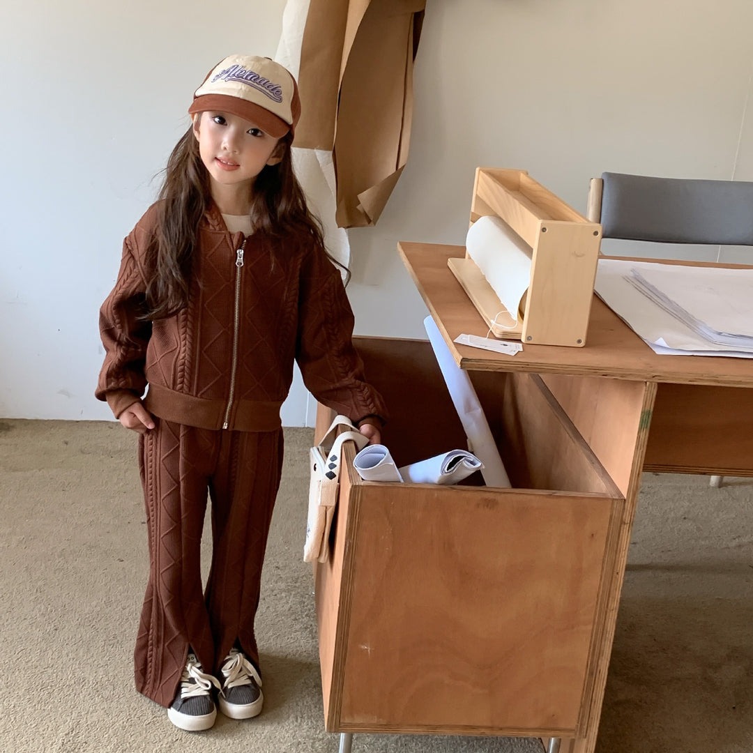 【90-150】フルジップフーディーニットパーカーセットアップ