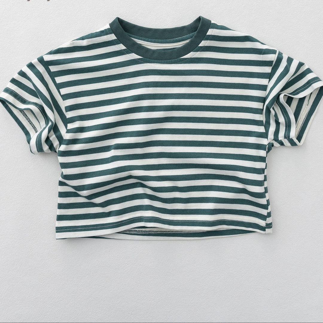 【80-130】シンプルボーダー柄Tシャツ
