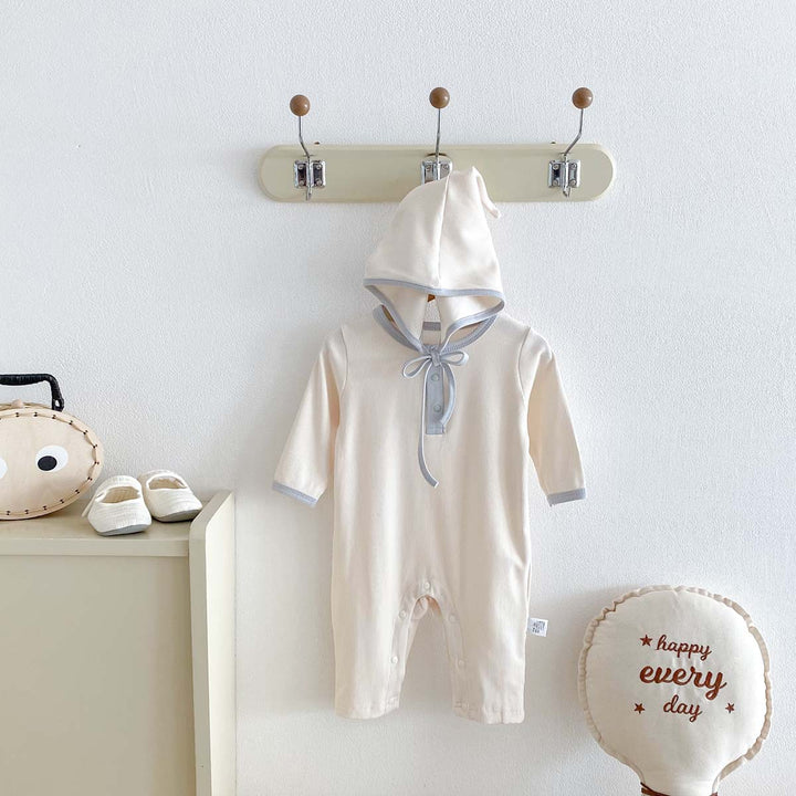 【73-90】帽子付き長袖ロンパース