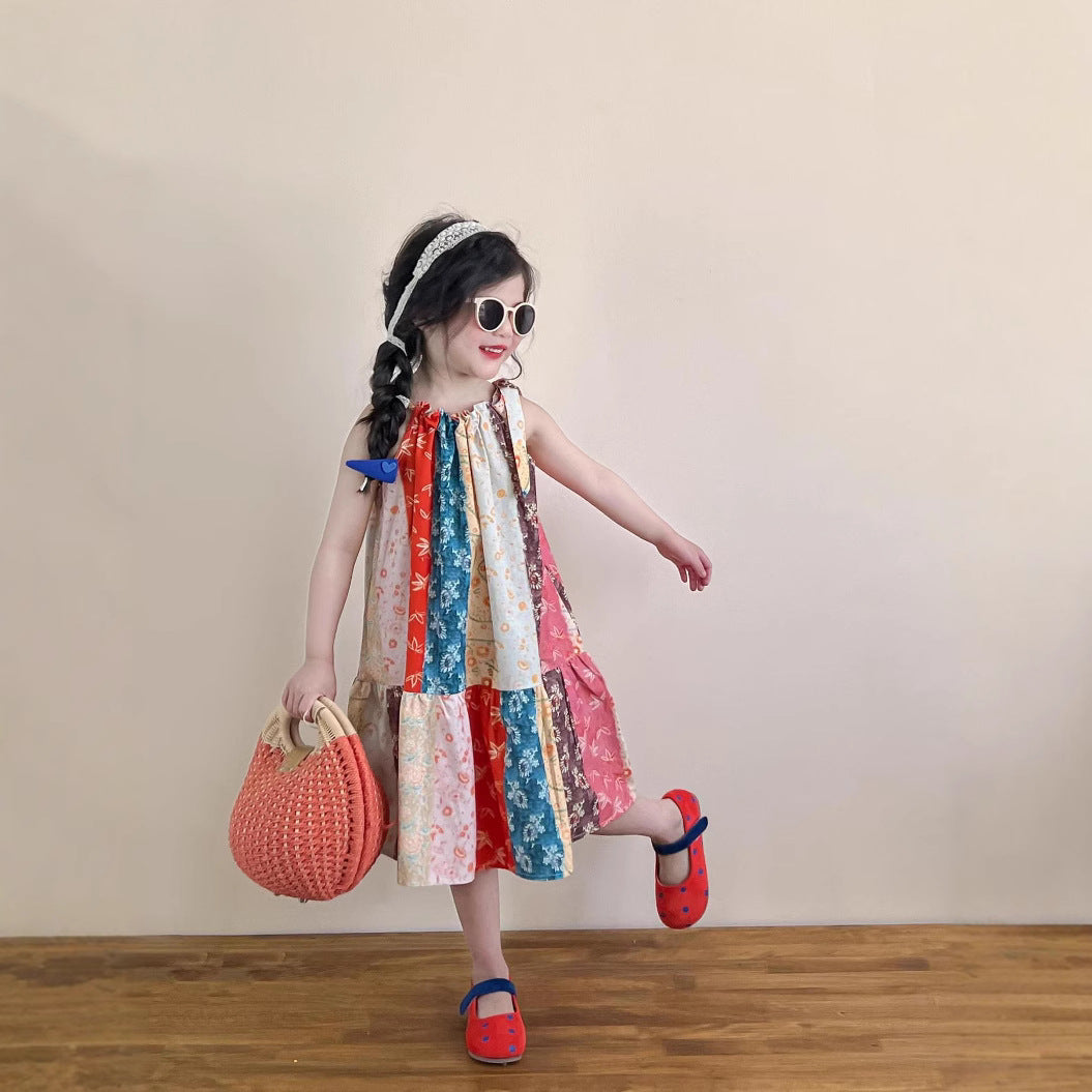 【90-140】花柄切替デザインワンピース