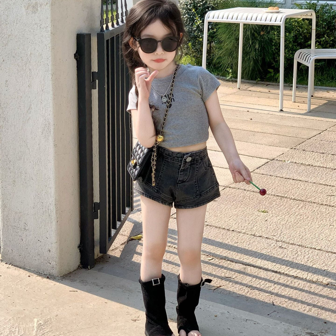 【90-150】ショート丈バックオープンTシャツ