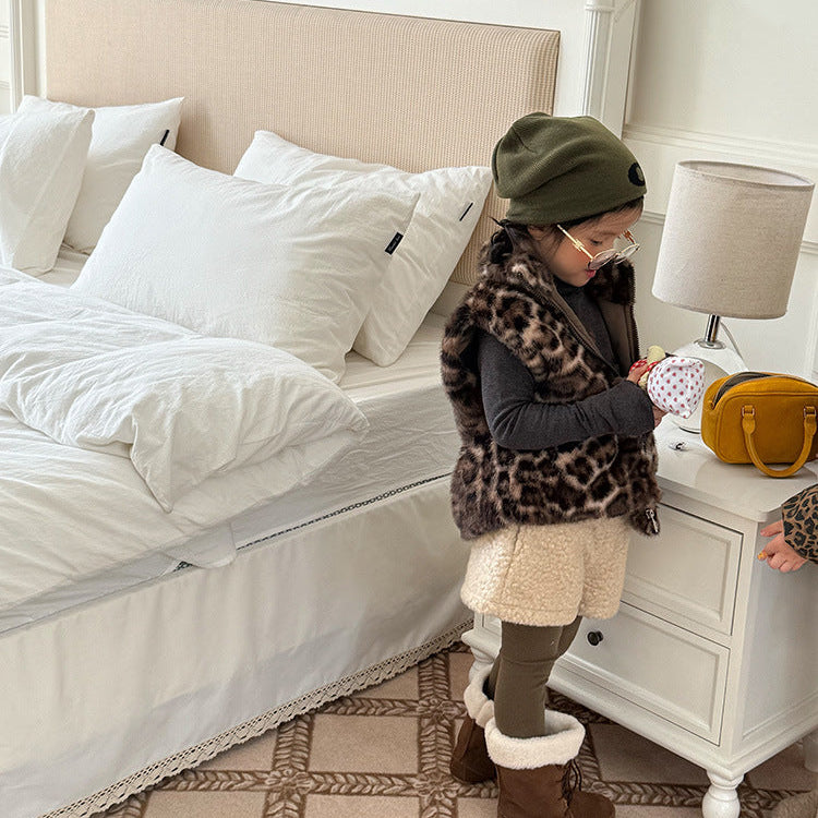 【90-150】フルジップレオパード柄ベスト