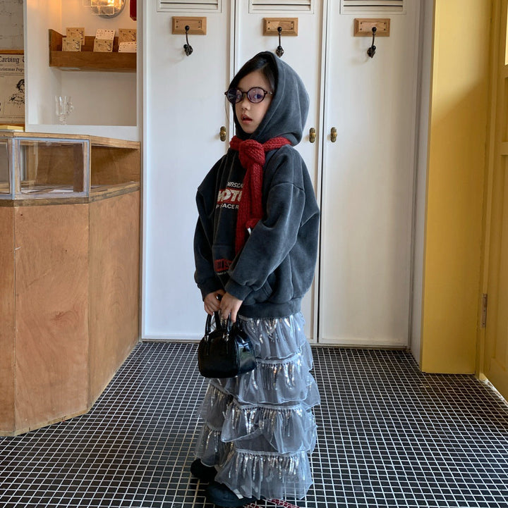 【100-150】フード付きロゴデザインプルオーバー