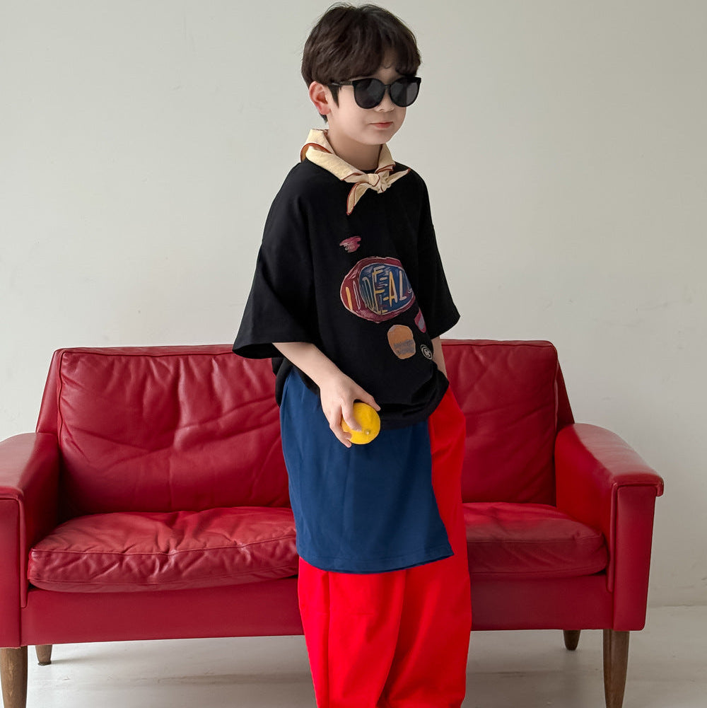 【90-150】レタープリントカジュアルTシャツ