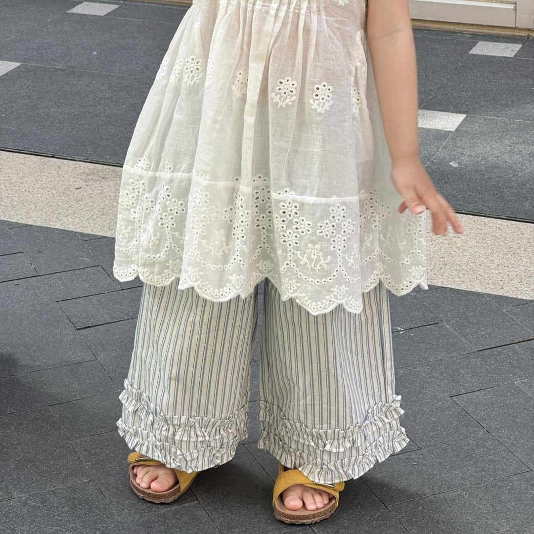 【90-140】フリルヘムストライプロングパンツ
