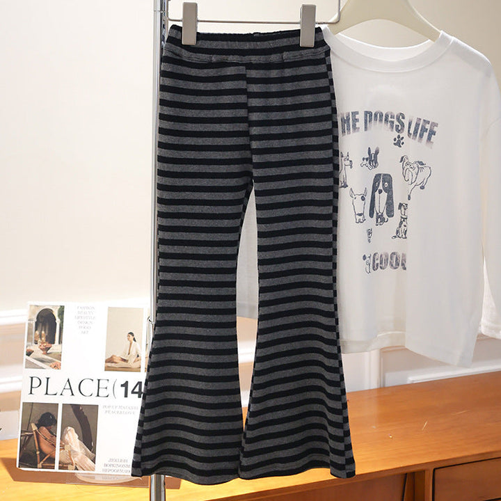 【90-150】ボーダー柄フレアロングパンツ