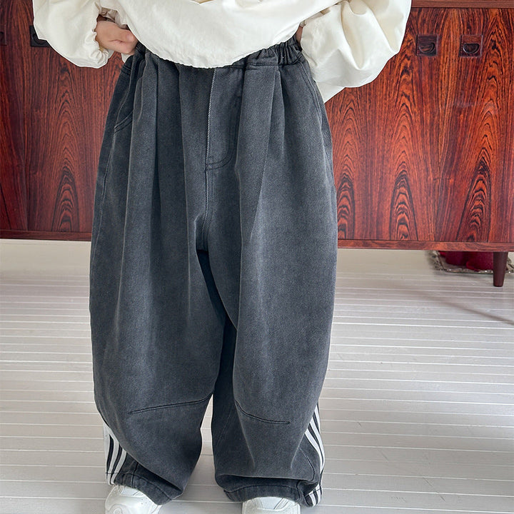 【90-150】ラインデザインルーズワイドデニム