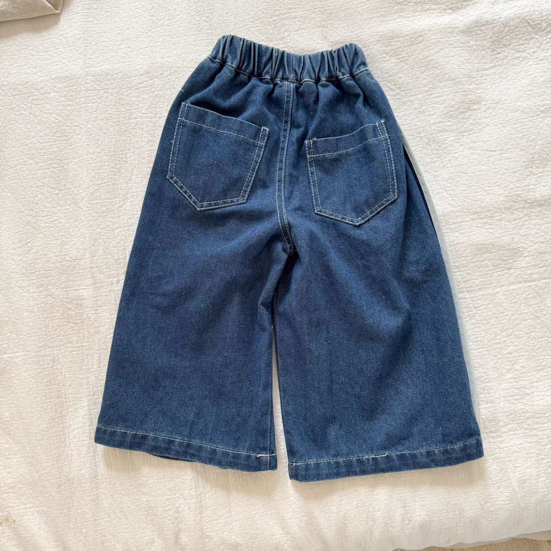 【80-150】ラインデザインワイドデニムパンツ