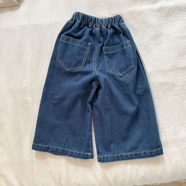 【80-150】ラインデザインワイドデニムパンツ